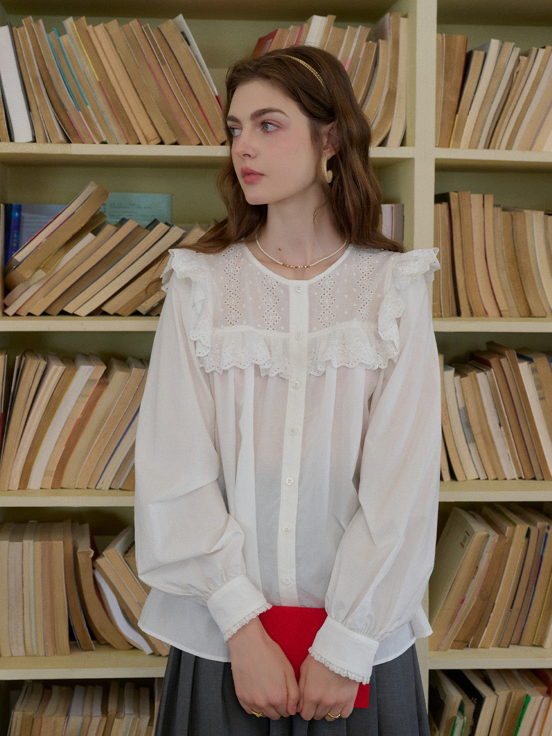 Danna Round Neck Lace Trim Blouse
