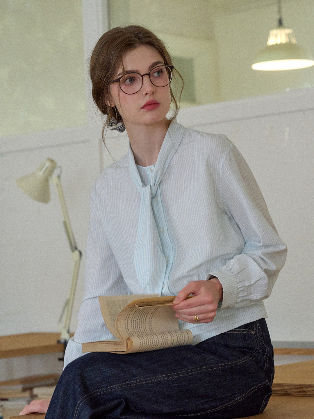 Alessia Round Neck Tie 100% Cotton Blouse