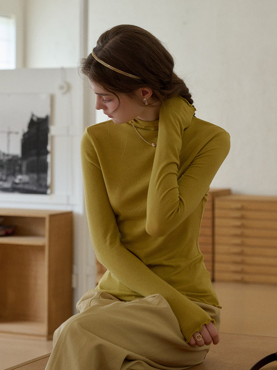 Adelina Half-High Collar Lyocell Merino Top