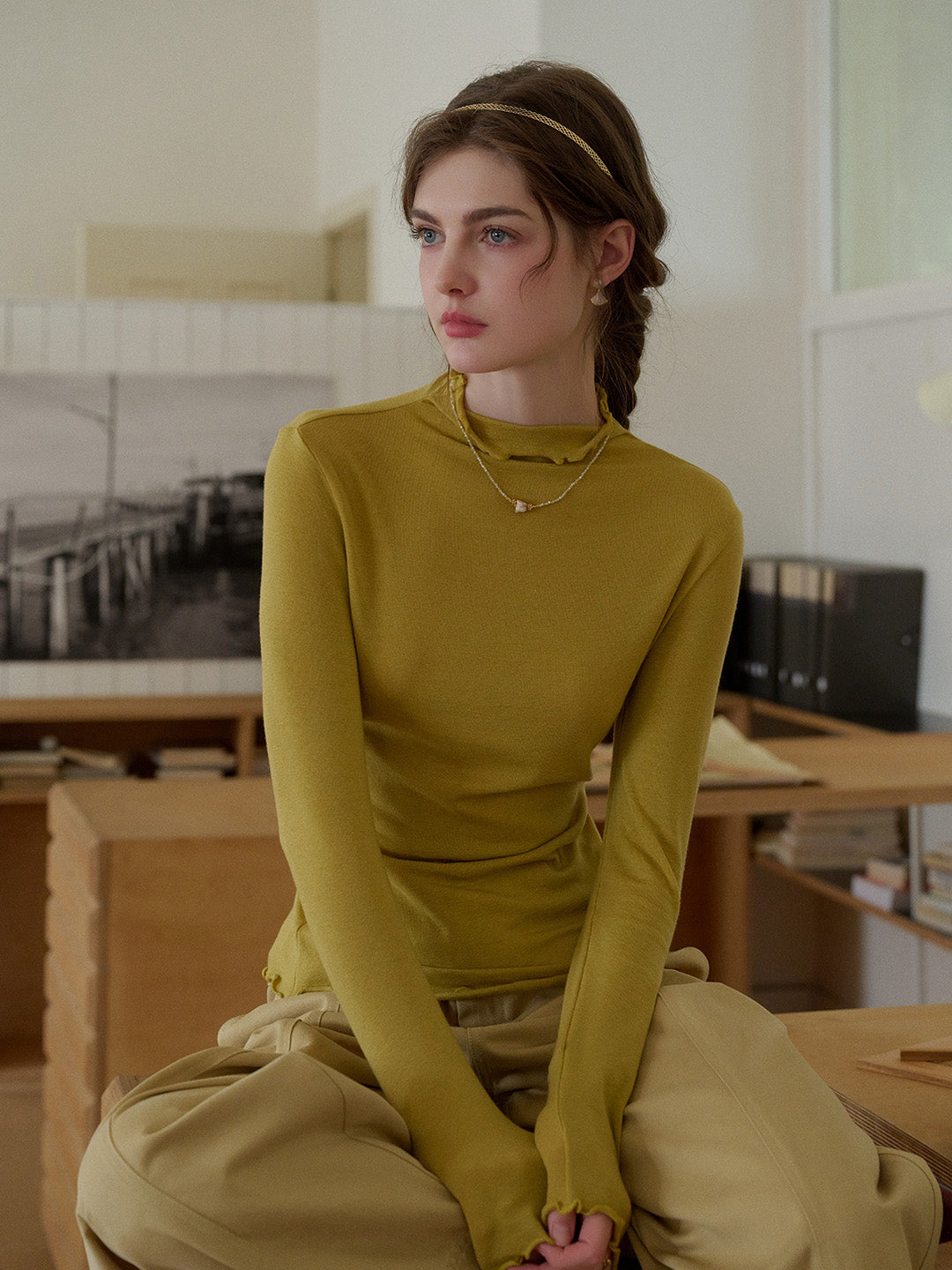 Adelina Half-High Collar Lyocell Merino Top