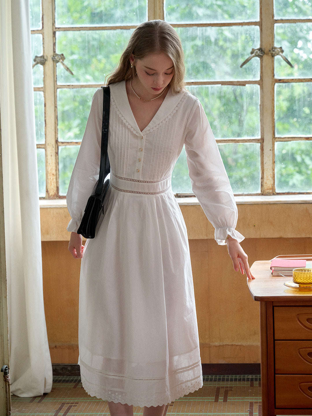 Jenna V-Neck 100% Cotton White Dress