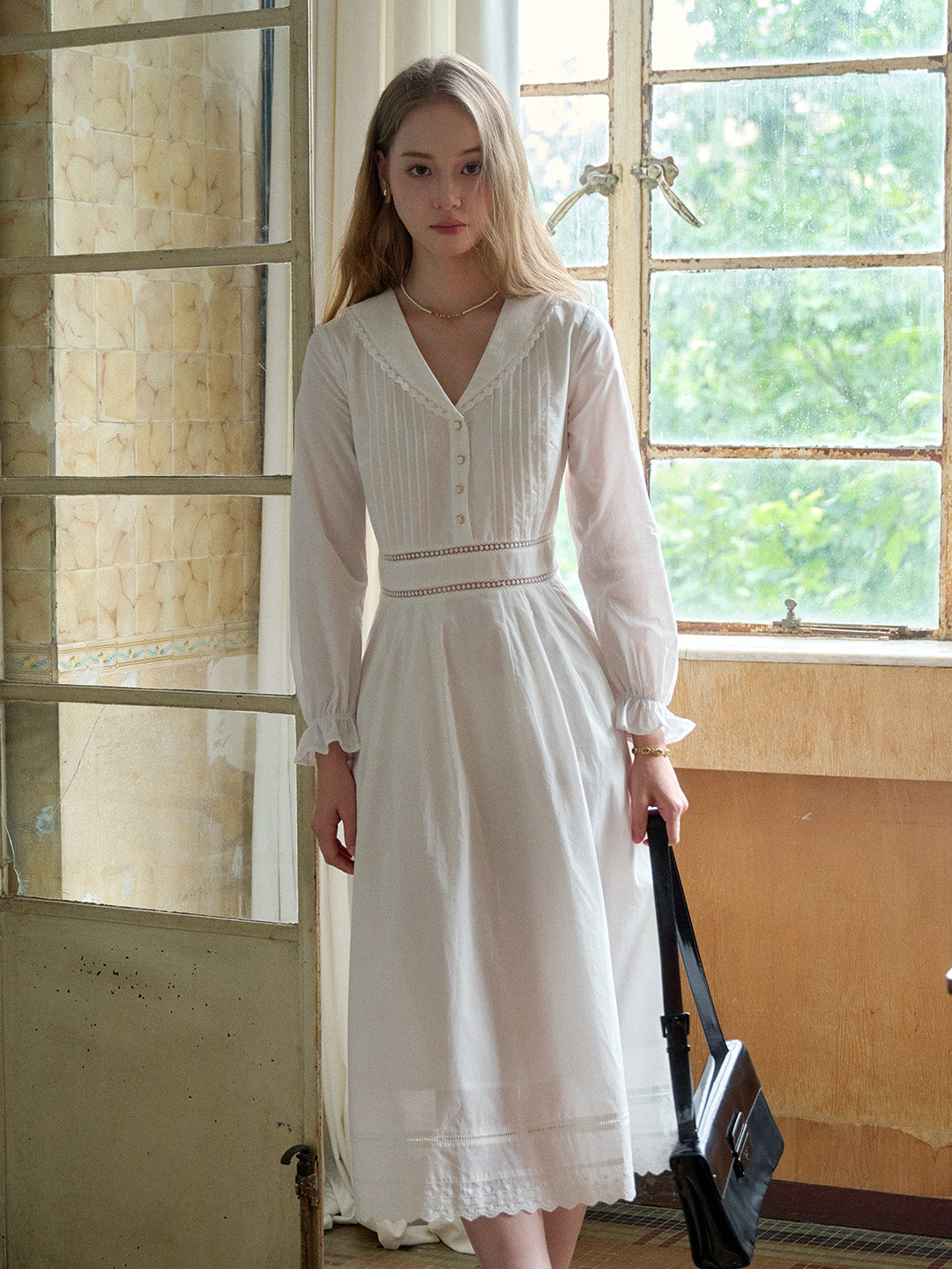 Jenna V-Neck 100% Cotton White Dress