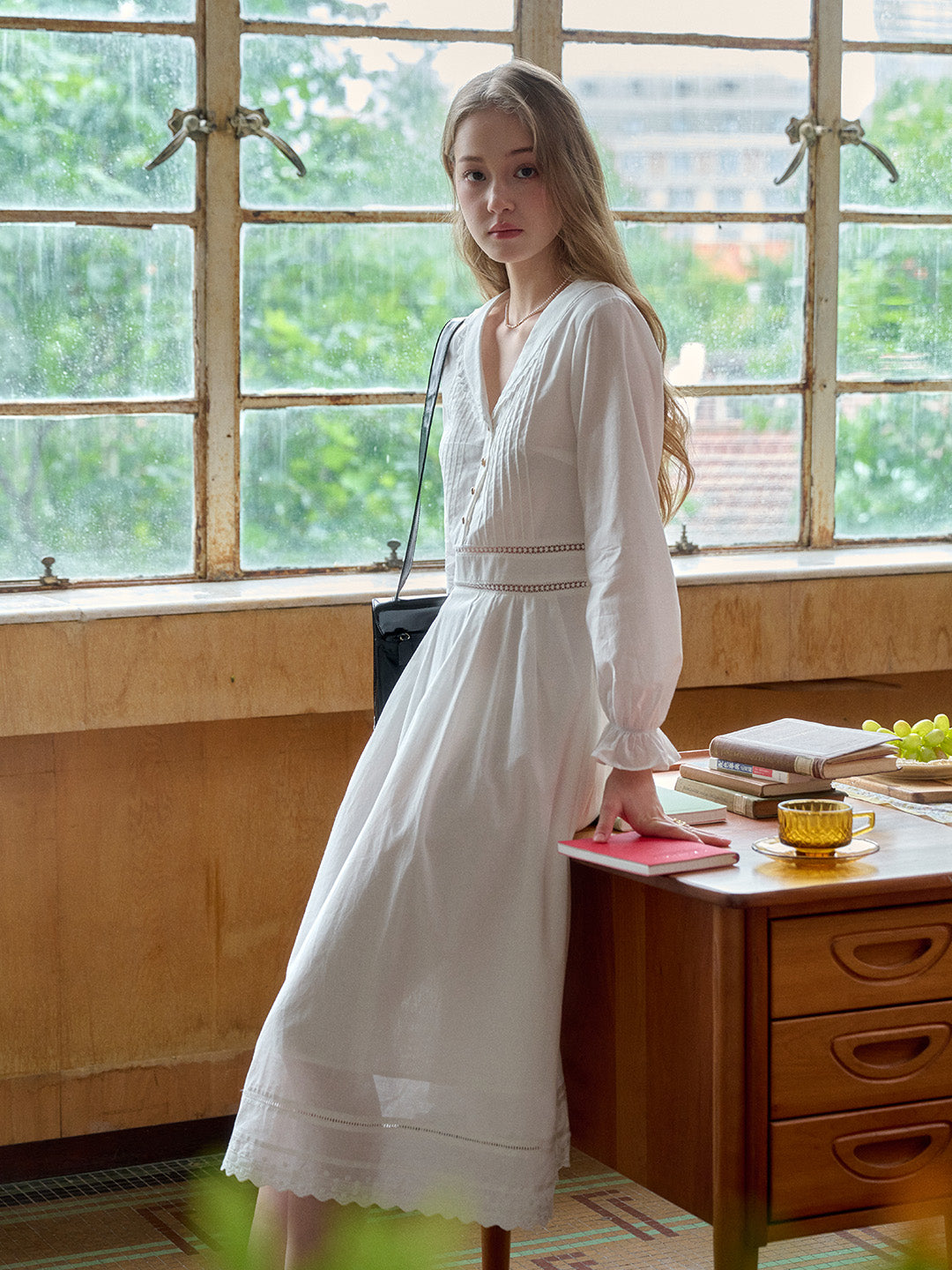Jenna V-Neck 100% Cotton White Dress