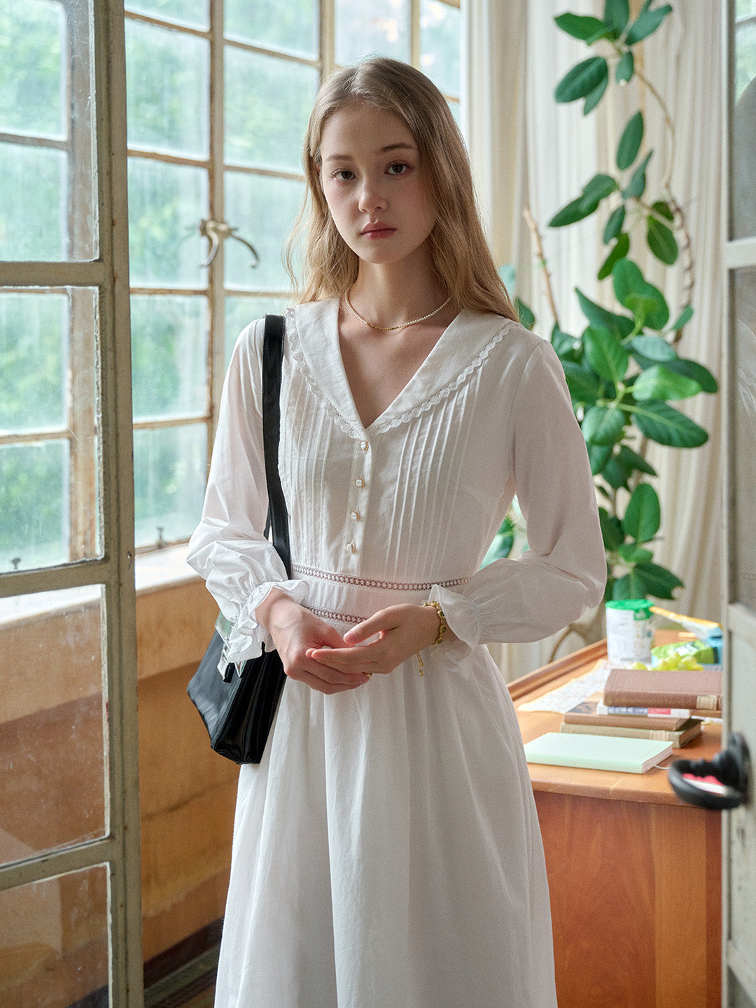 Jenna V-Neck 100% Cotton White Dress