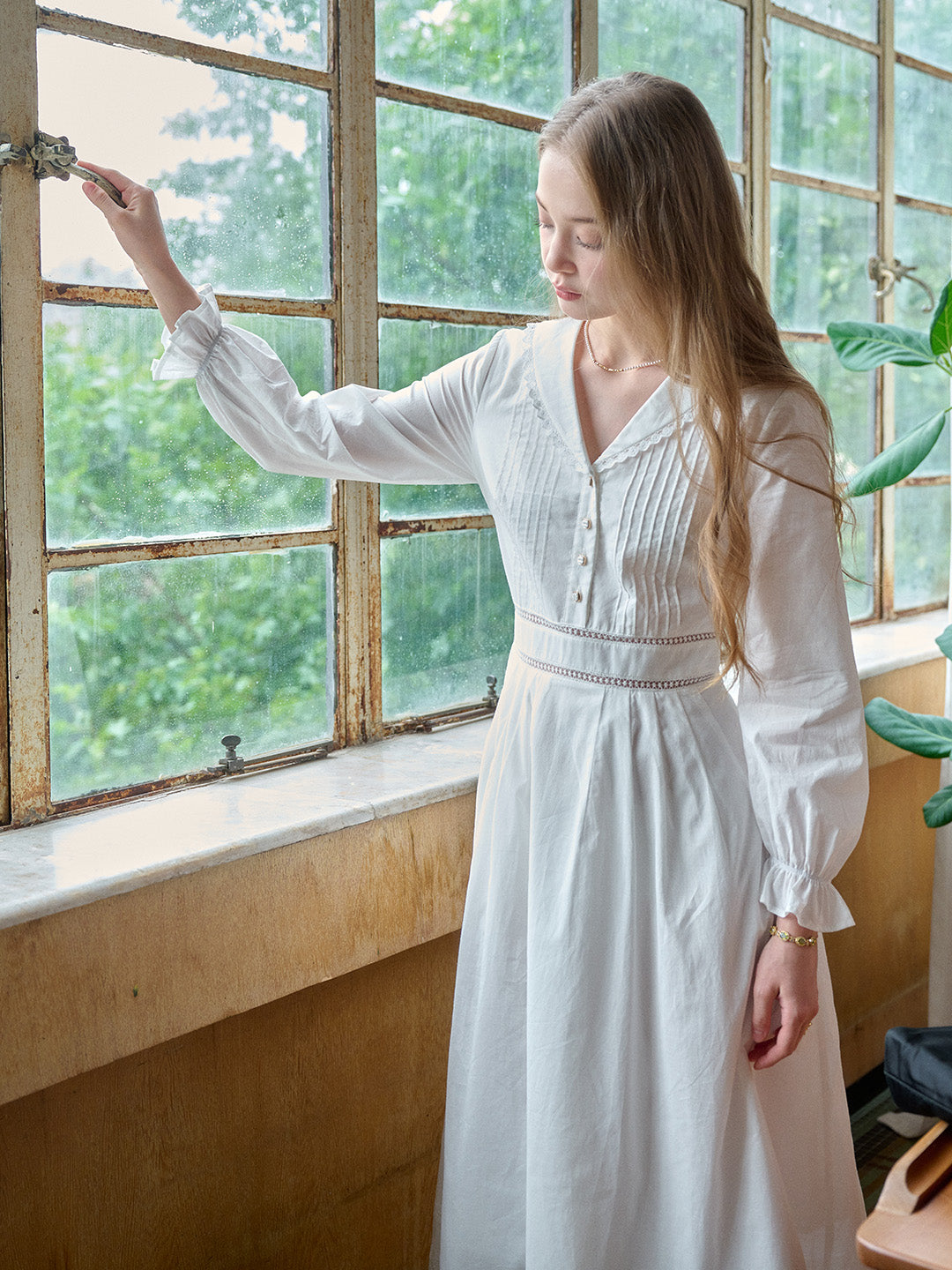 Jenna V-Neck 100% Cotton White Dress