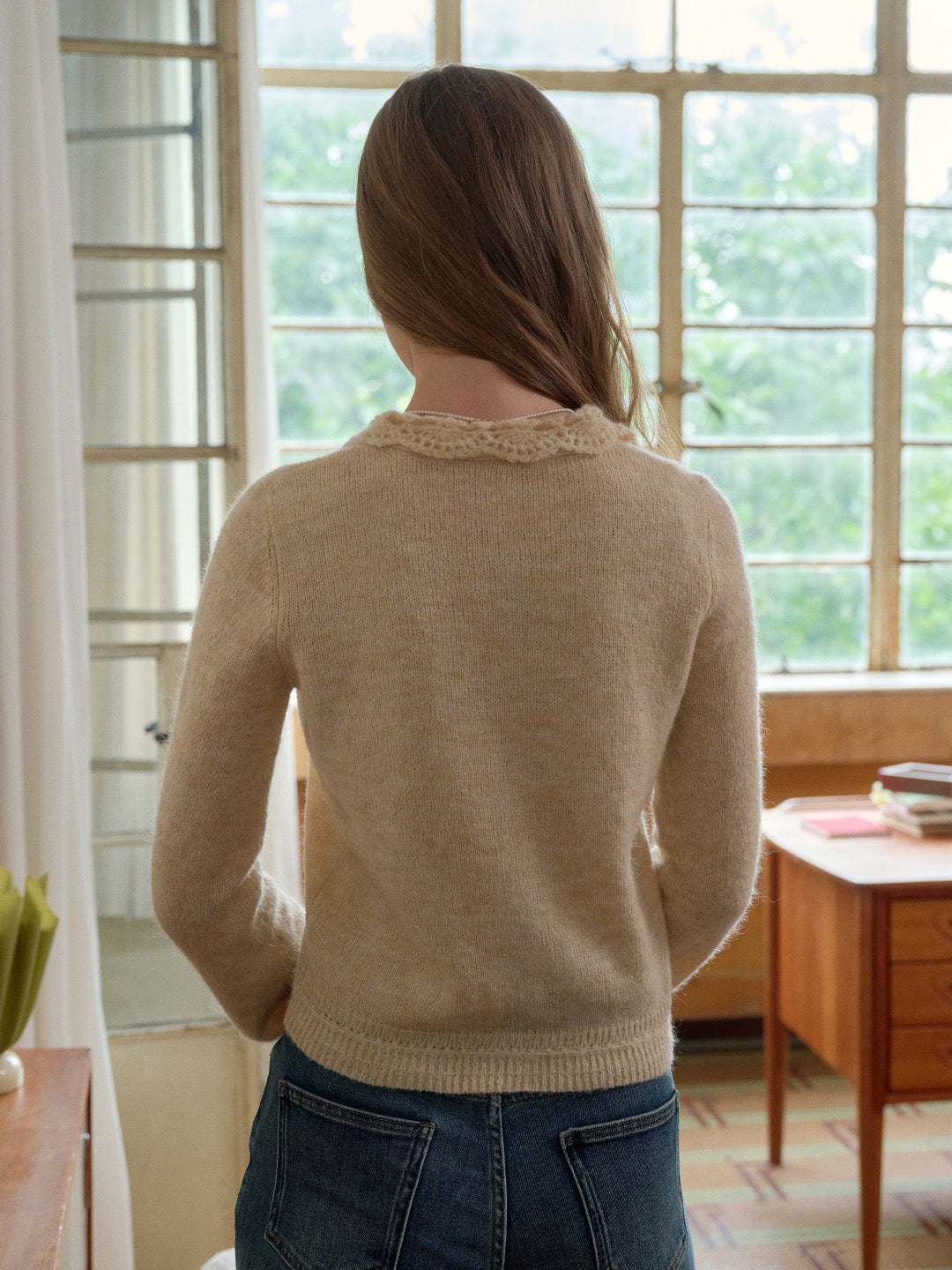 Lauren Wavy Collar Hollow Knit Cardigan
