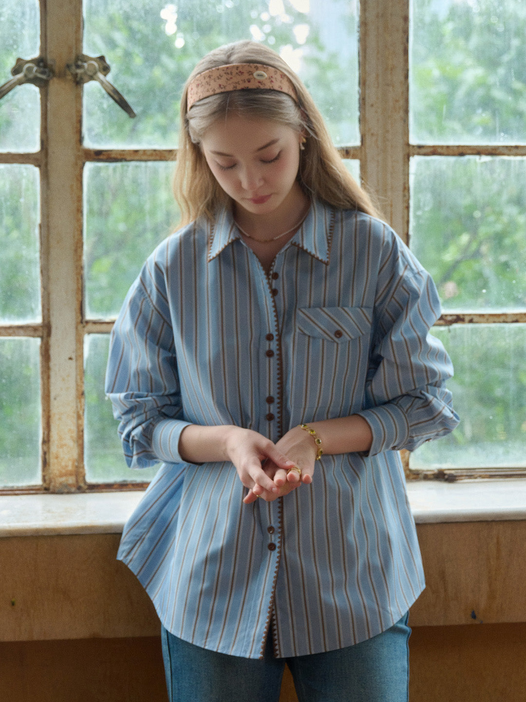 Astrid Lapel Pocket Stripe Blouse