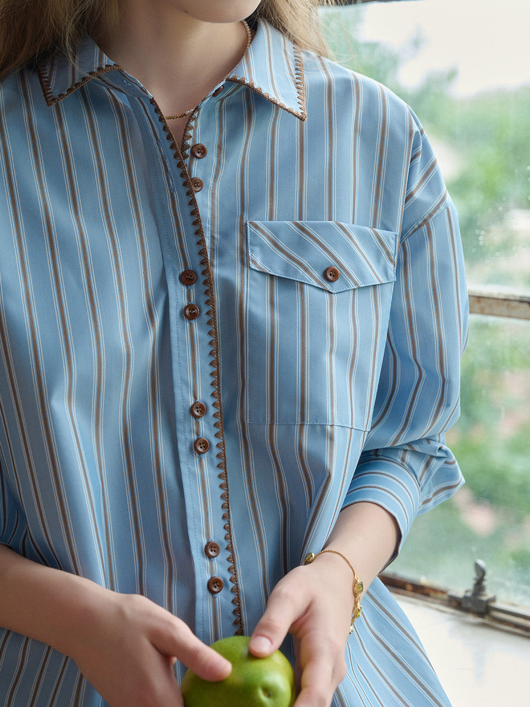 Astrid Lapel Pocket Stripe Blouse
