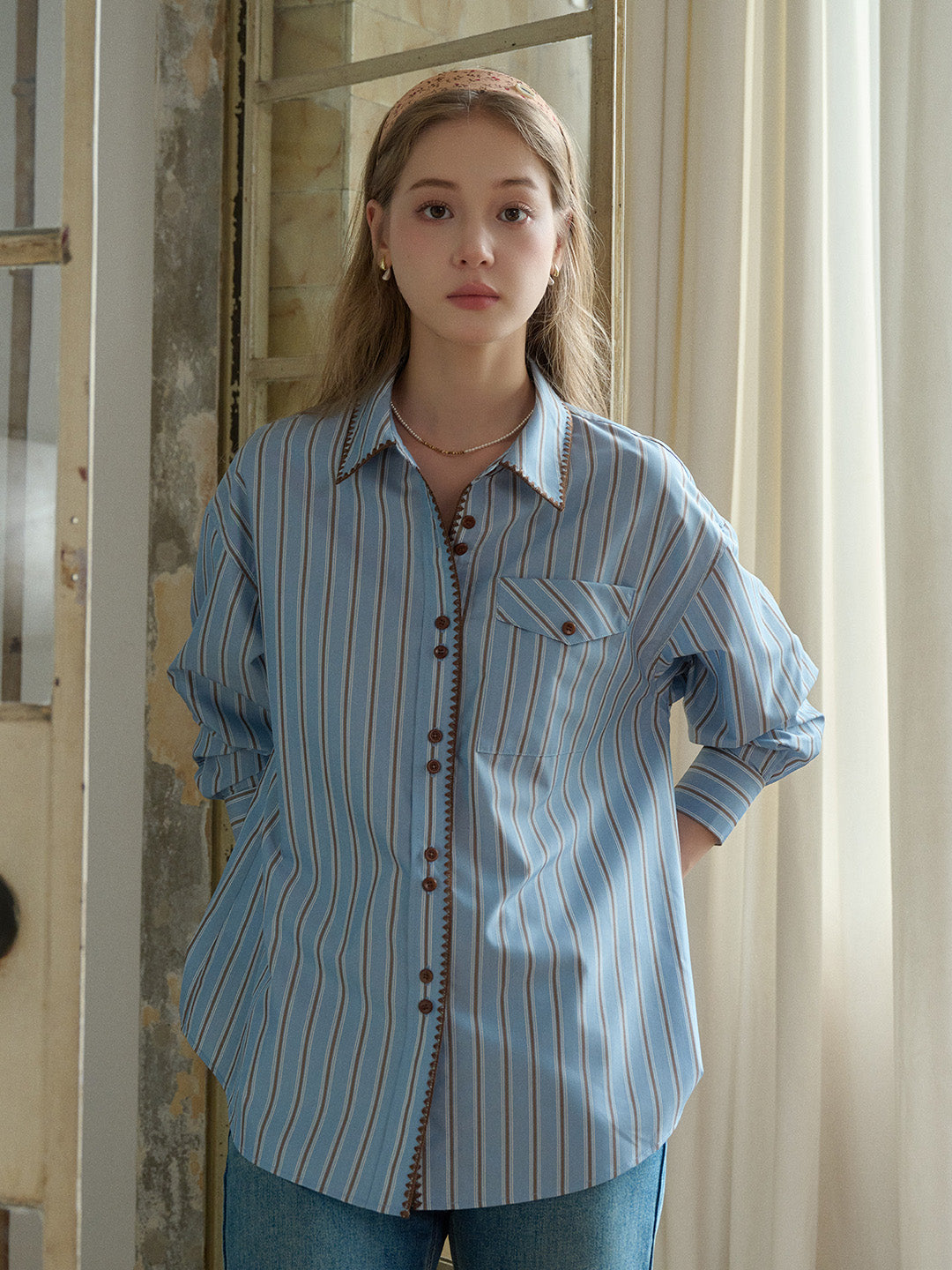 Astrid Lapel Pocket Stripe Blouse