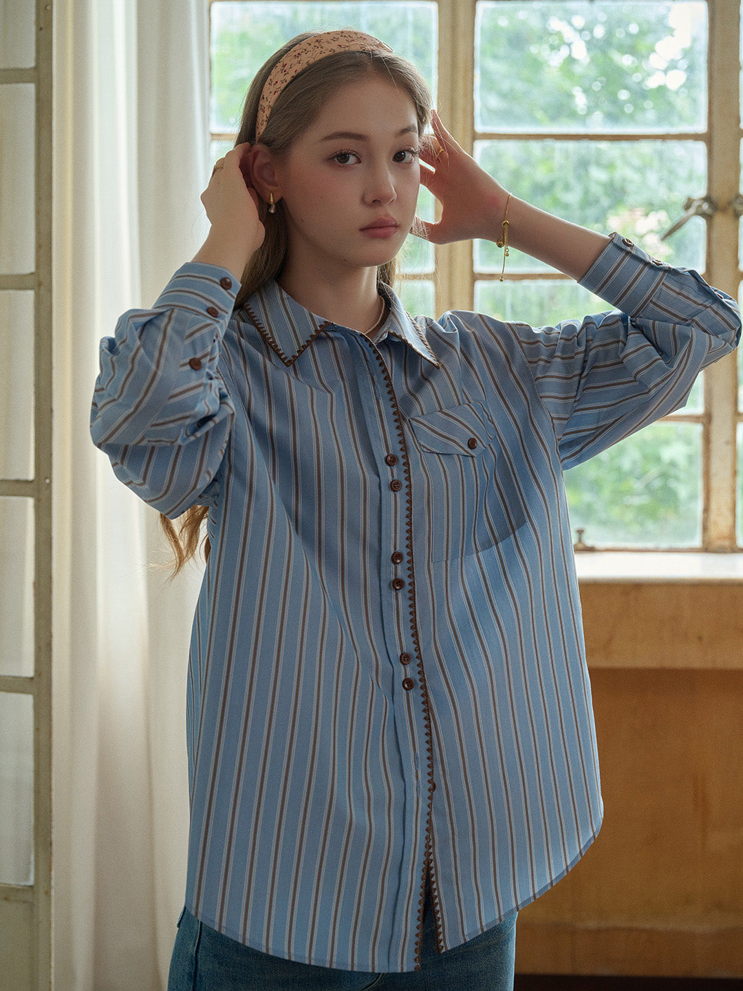 Astrid Lapel Pocket Stripe Blouse