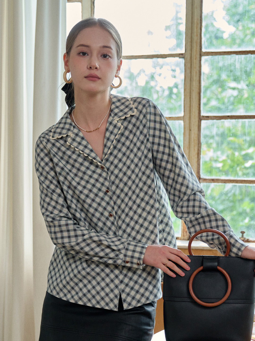 Kalani V-Neck Plaid Viscose Blouse