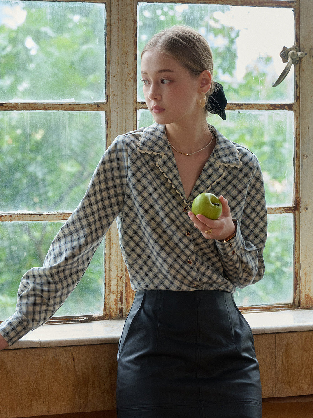 Kalani V-Neck Plaid Viscose Blouse