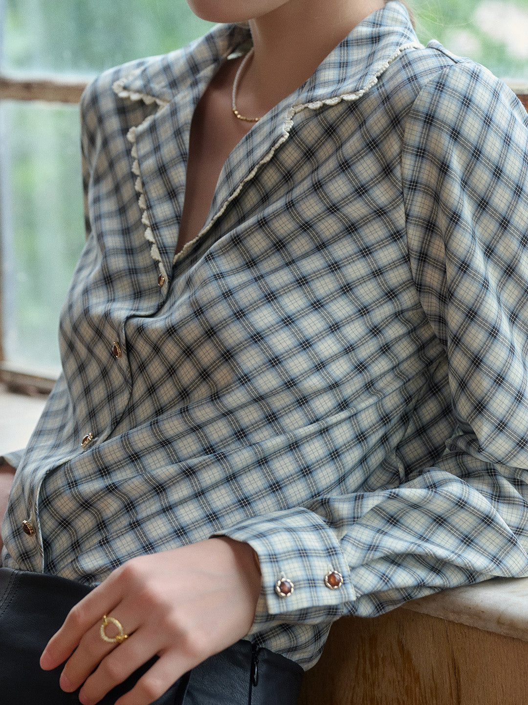 Kalani V-Neck Plaid Viscose Blouse