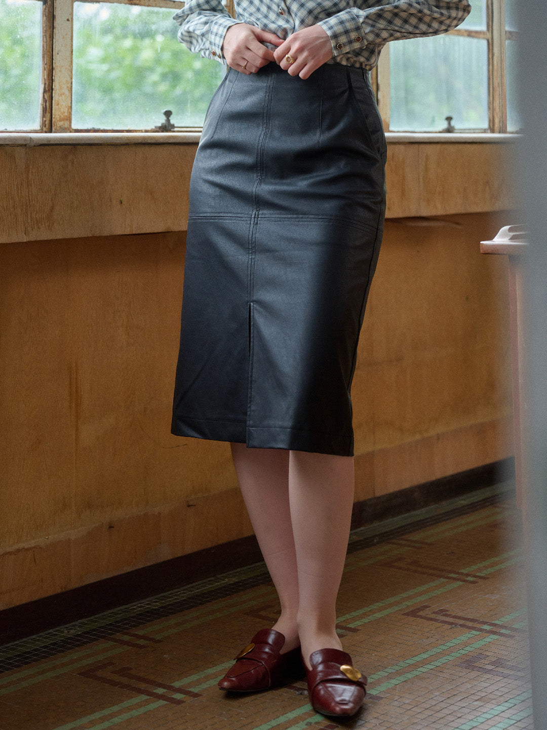 Aisha Slit Mid-Length PU Leather Skirt