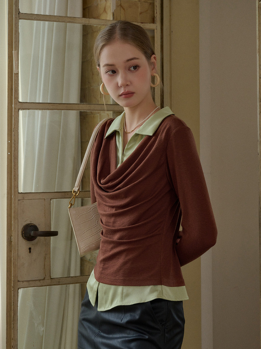 Rosie V-Neck Faux Layered Wool Lyocell Top