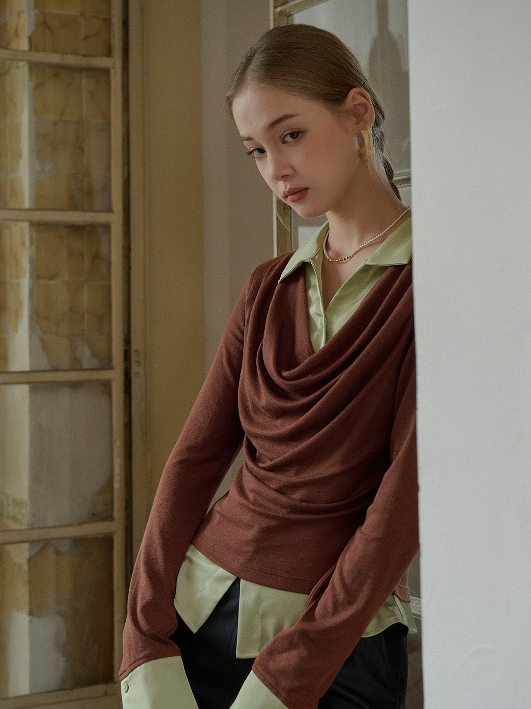 Rosie V-Neck Faux Layered Wool Lyocell Top