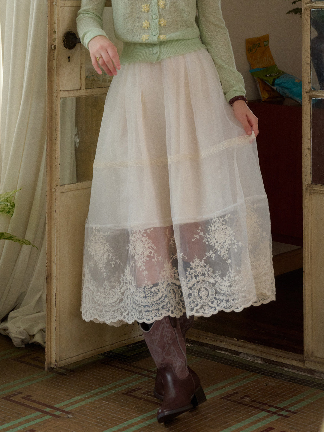 Demi Embroidery Texture Cotton Skirt