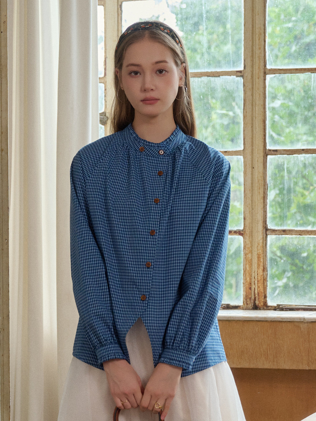 Wynter Ruffle Collar Plaid 100% Cotton Blouse