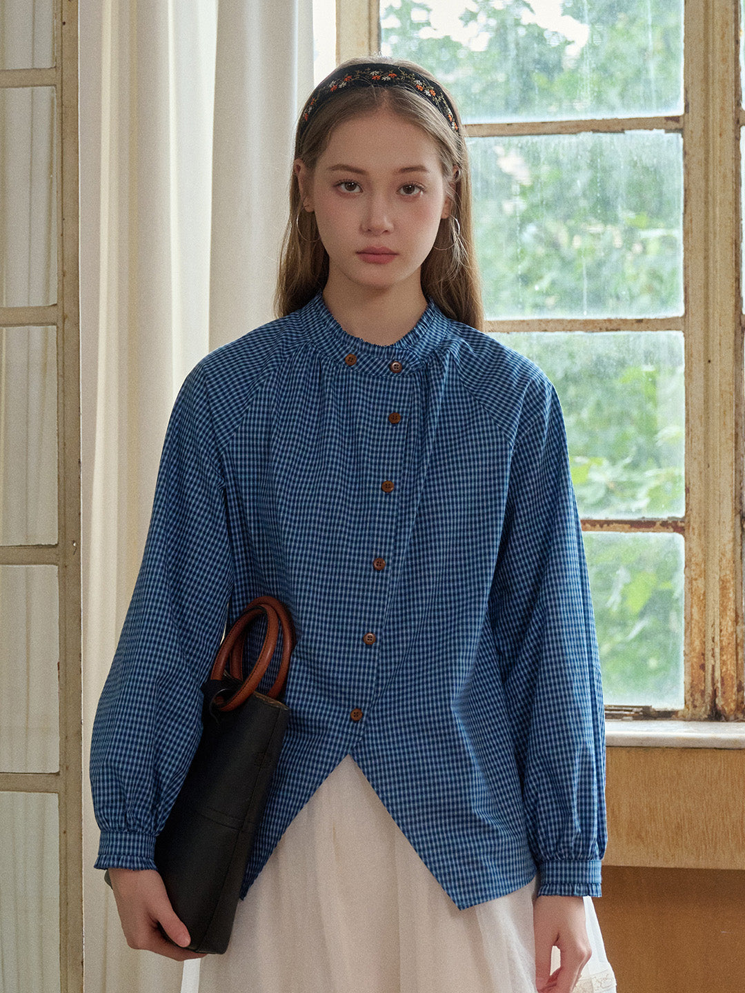 Wynter Ruffle Collar Plaid 100% Cotton Blouse