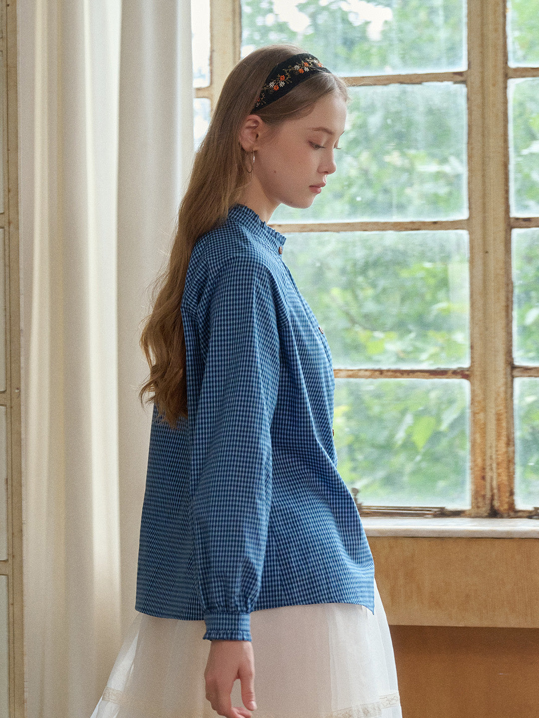 Wynter Ruffle Collar Plaid 100% Cotton Blouse