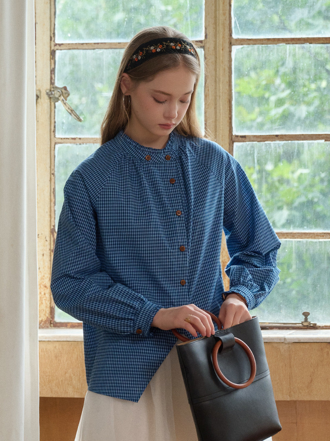 Wynter Ruffle Collar Plaid 100% Cotton Blouse