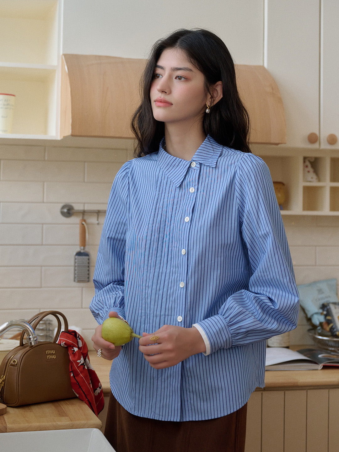 Sylvie Slanted Placket Stripe Shirt