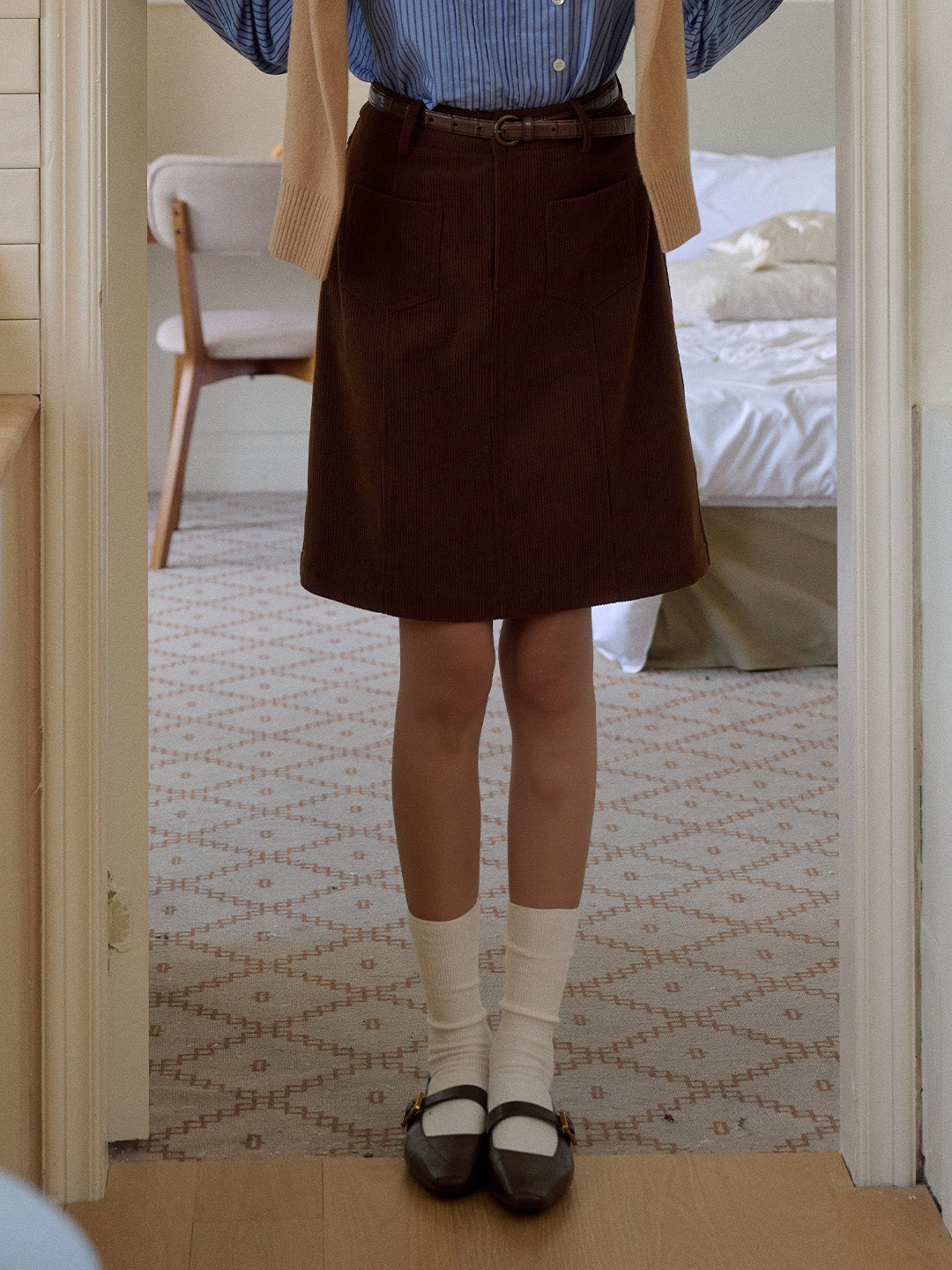 Amalia Knee-Length Corduroy Skirt