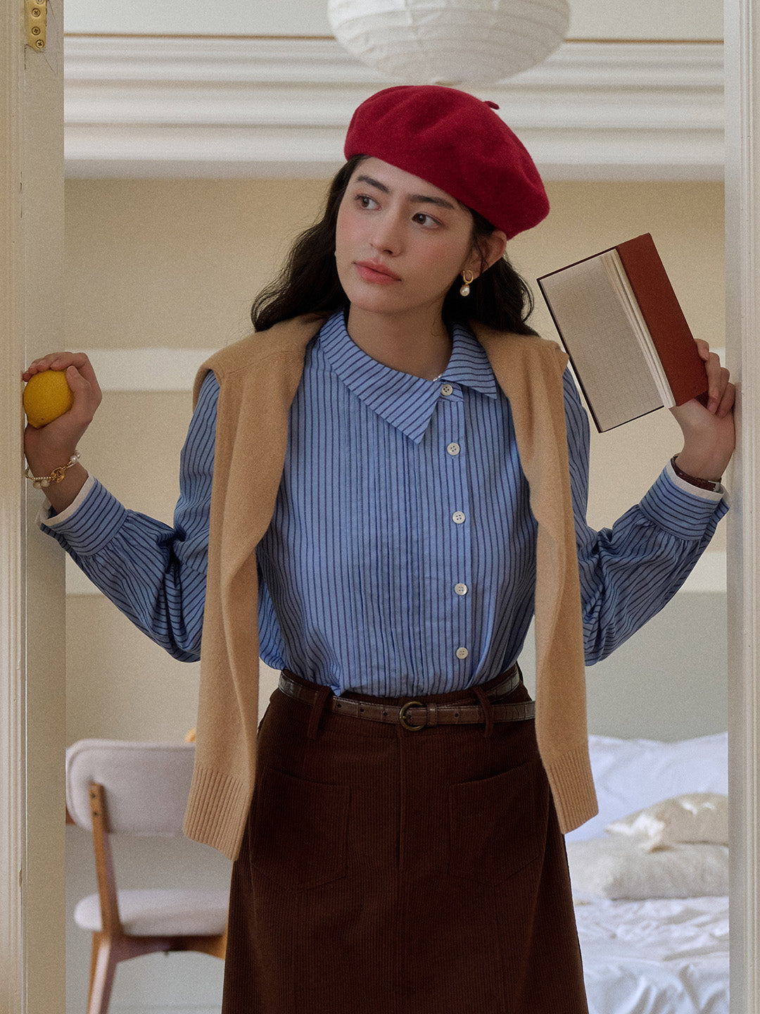 Sylvie Slanted Placket Stripe Shirt