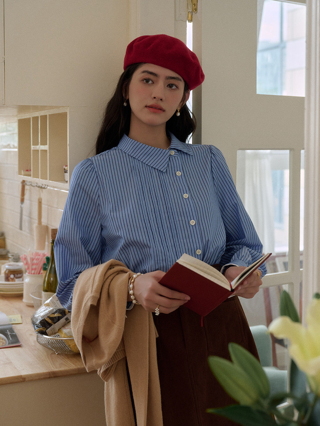 Sylvie Slanted Placket Stripe Shirt