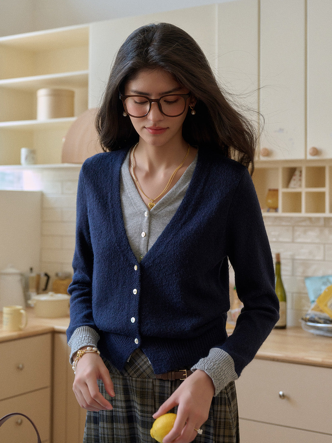 Madeleine V-Neck Faux Layered Wool Top