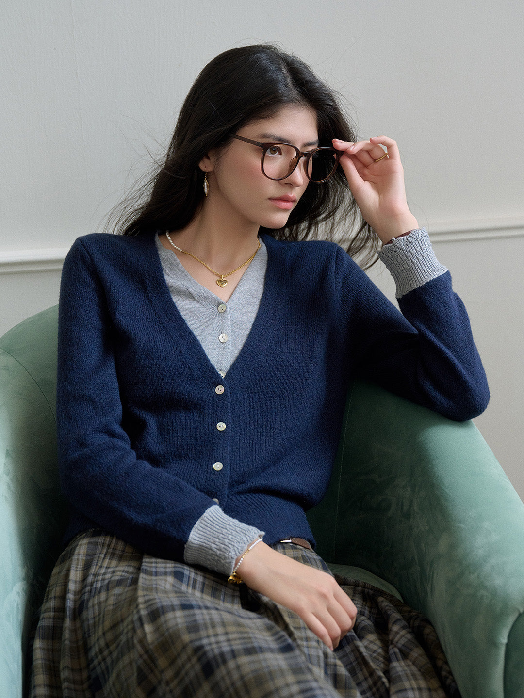 Madeleine V-Neck Faux Layered Wool Top