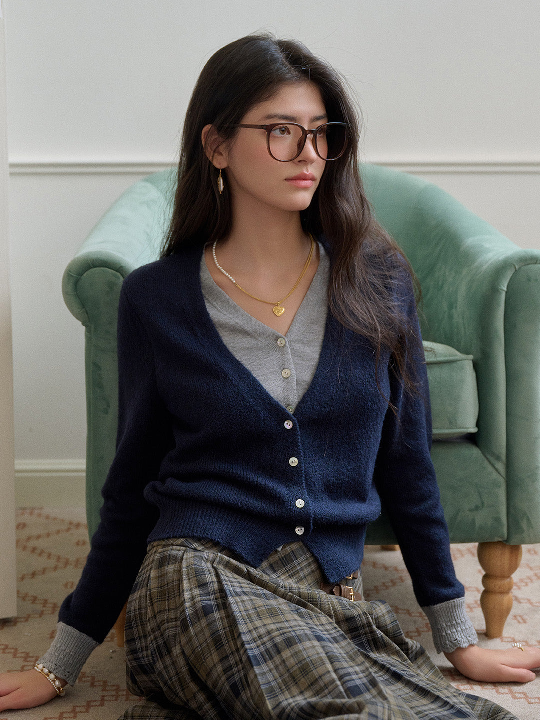Madeleine V-Neck Faux Layered Wool Top