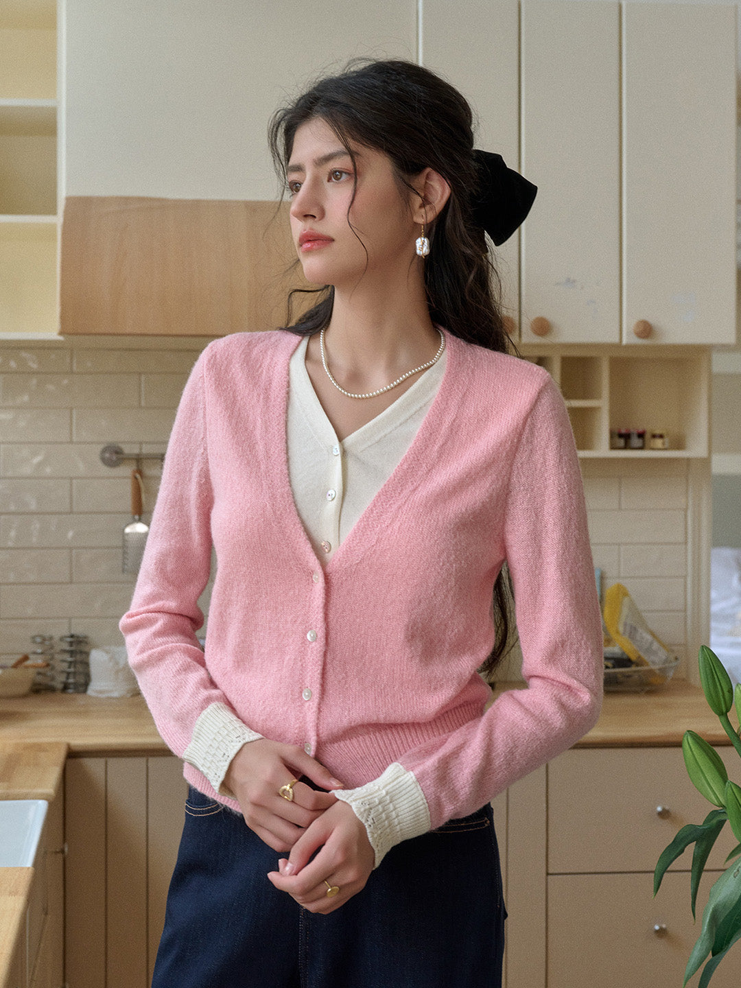 Madeleine V-Neck Faux Layered Wool Top