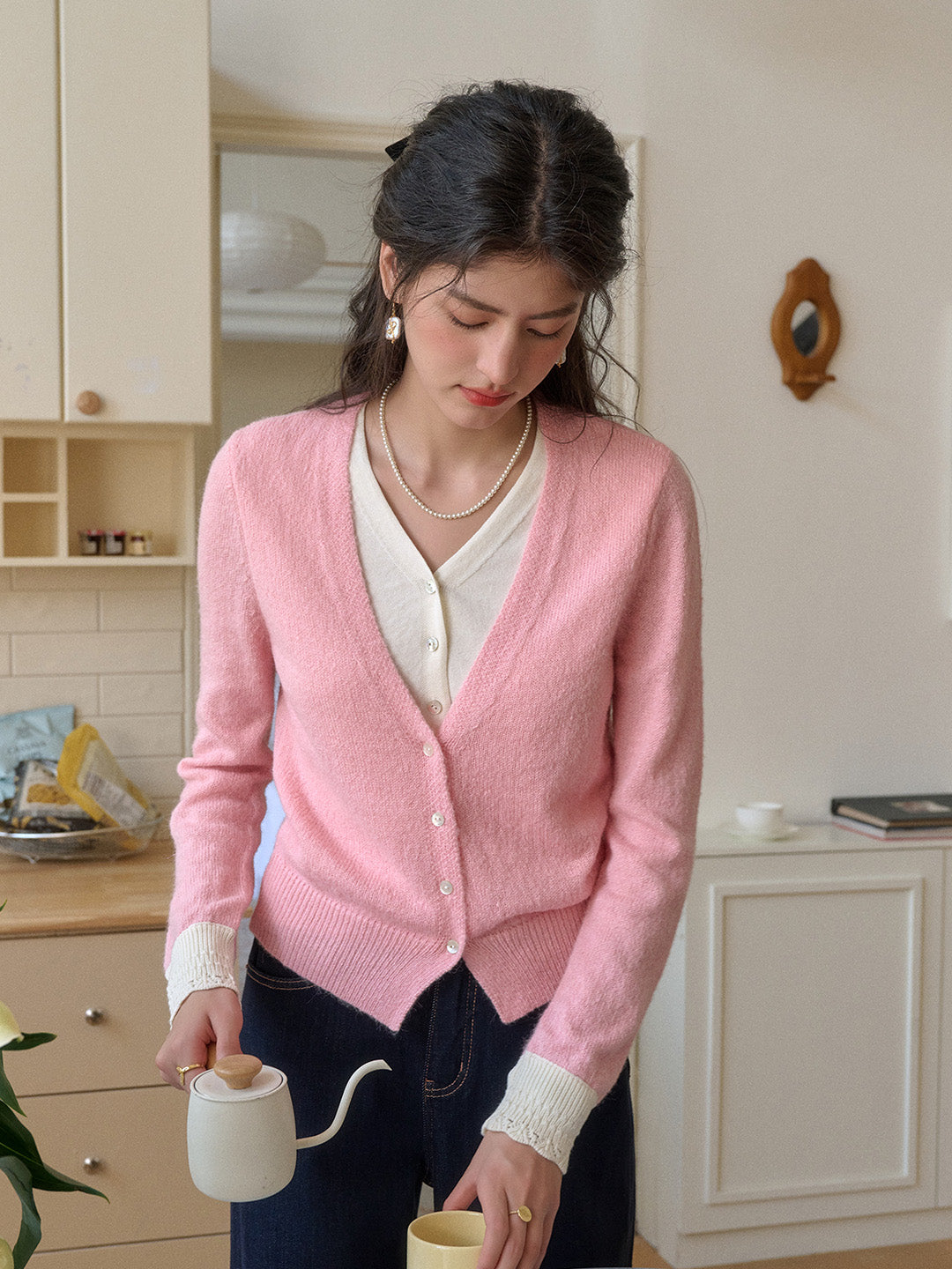 Madeleine V-Neck Faux Layered Wool Top