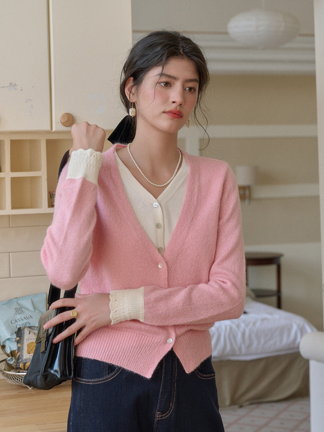 Madeleine V-Neck Faux Layered Wool Top