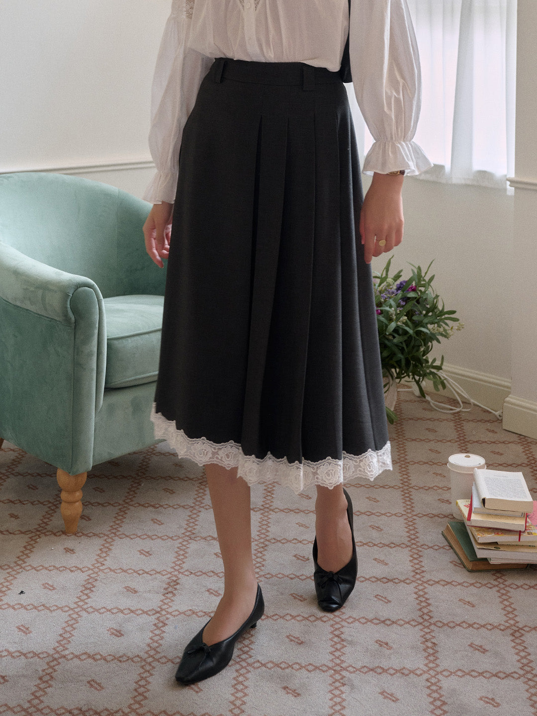 Saige Pleated Lace A-Line Skirt