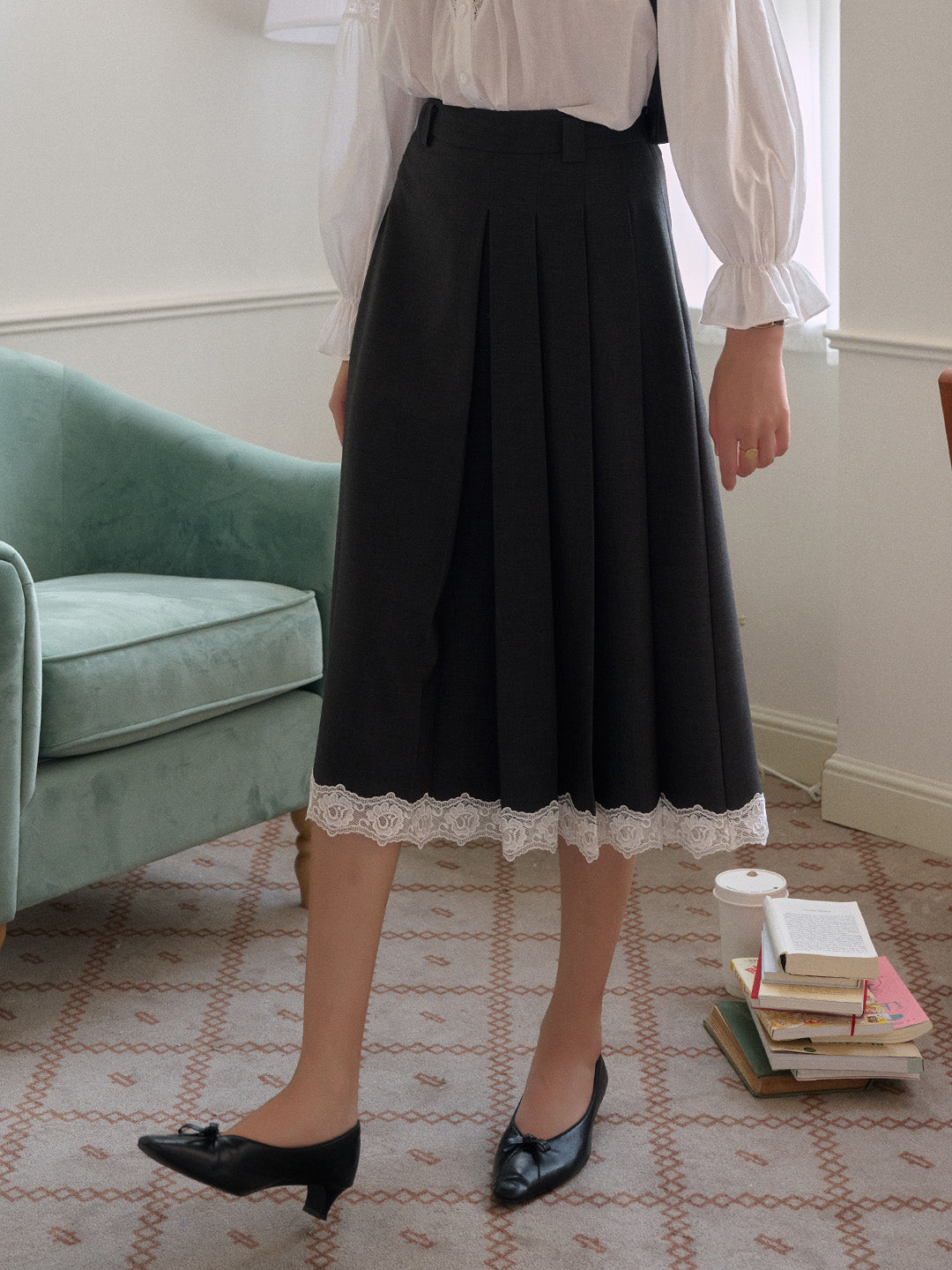 Saige Pleated Lace A-Line Skirt