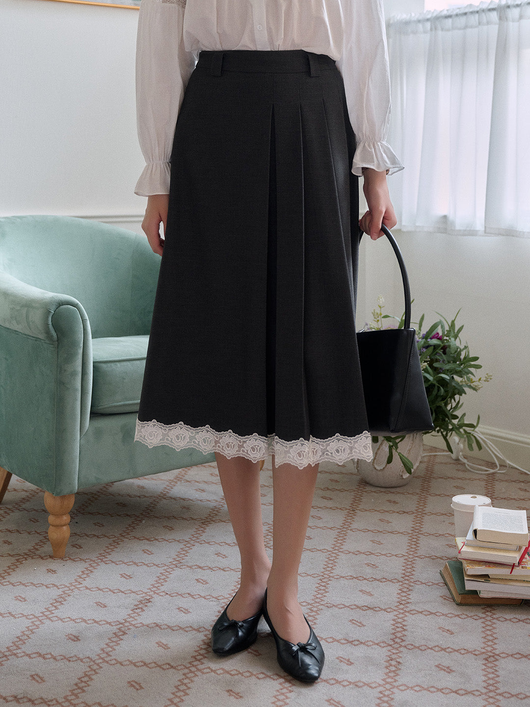 Saige Pleated Lace A-Line Skirt