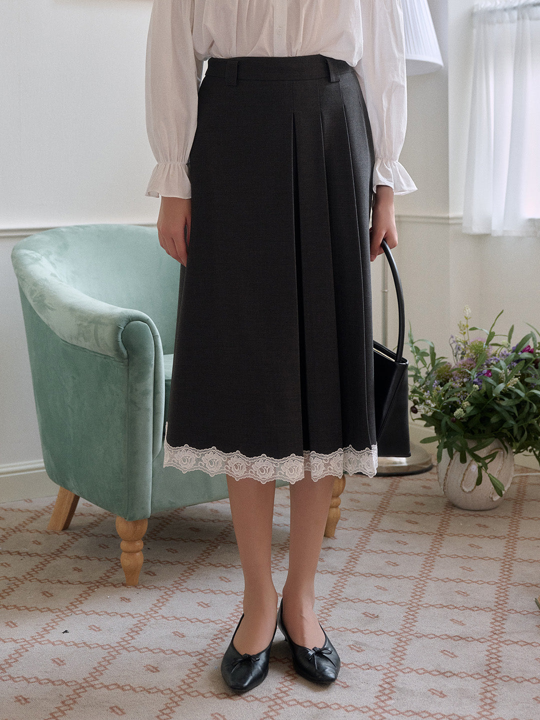 Saige Pleated Lace A-Line Skirt