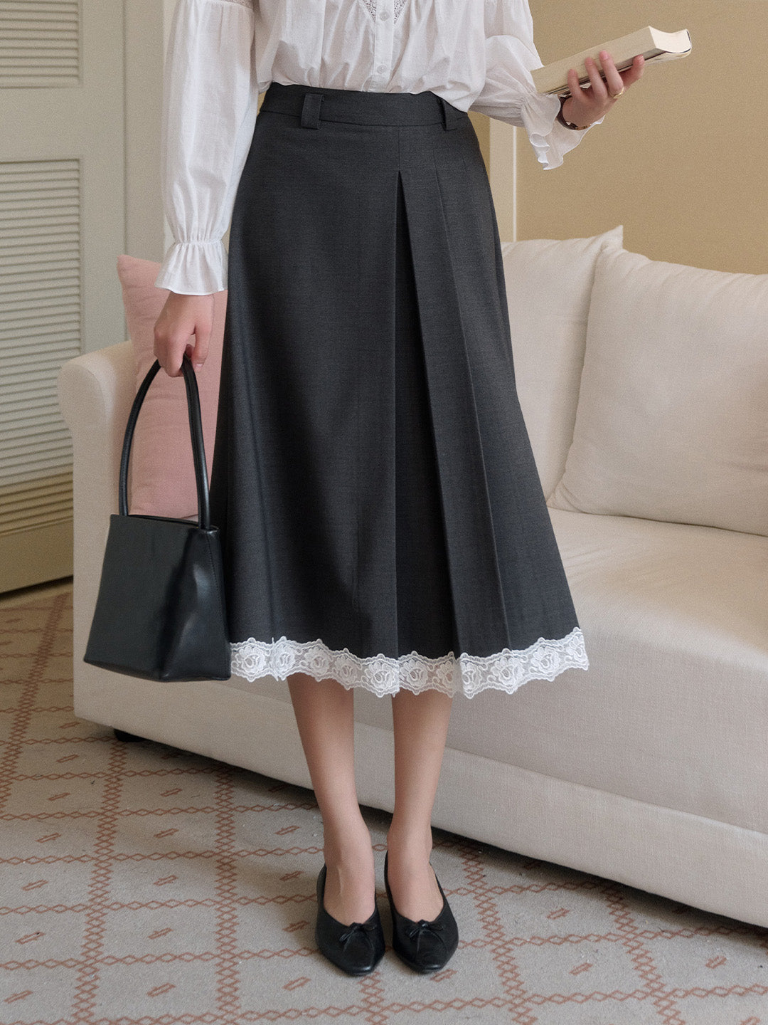Saige Pleated Lace A-Line Skirt