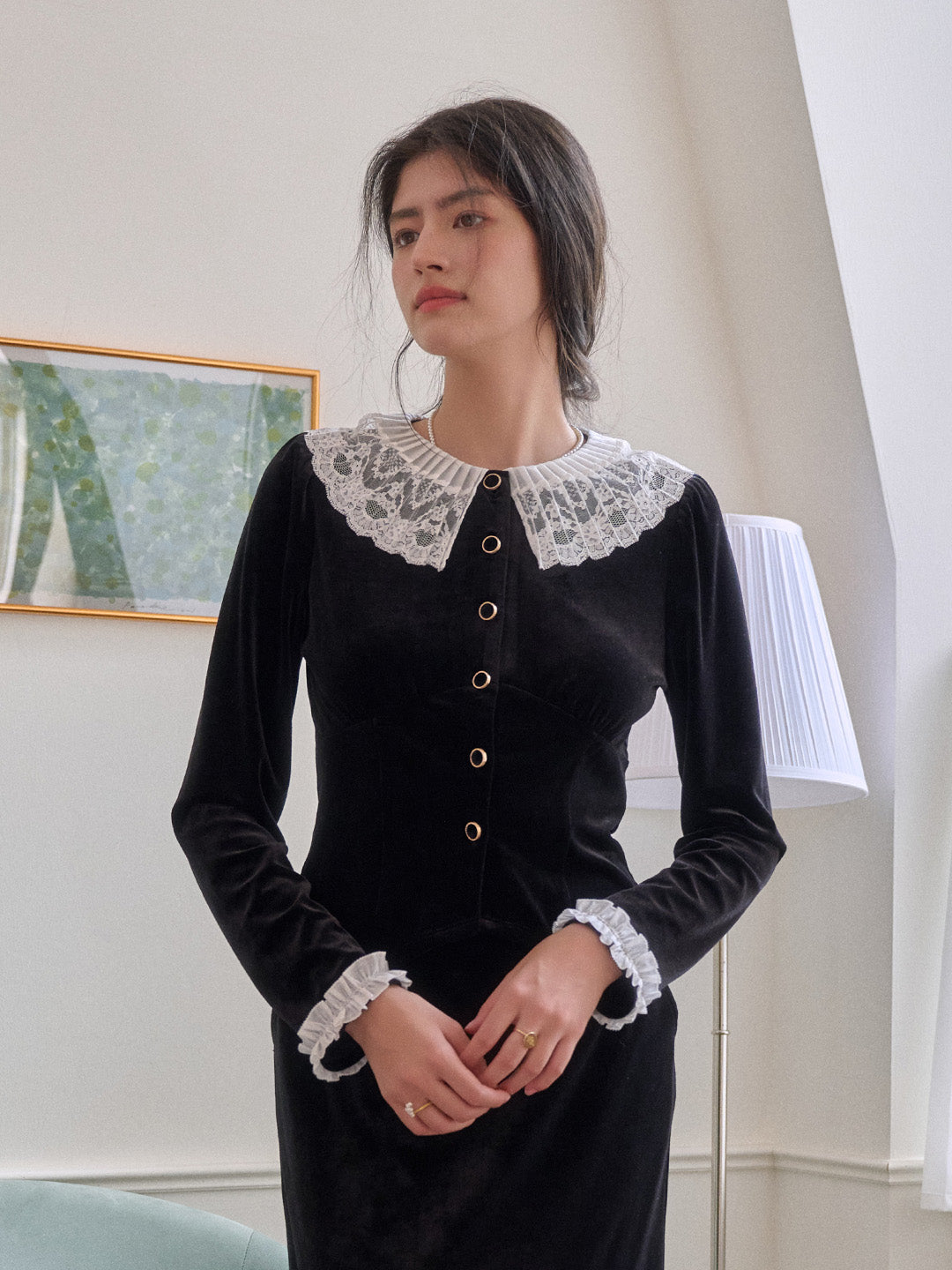 Matilda V-Neck Velvet Lace Blouse