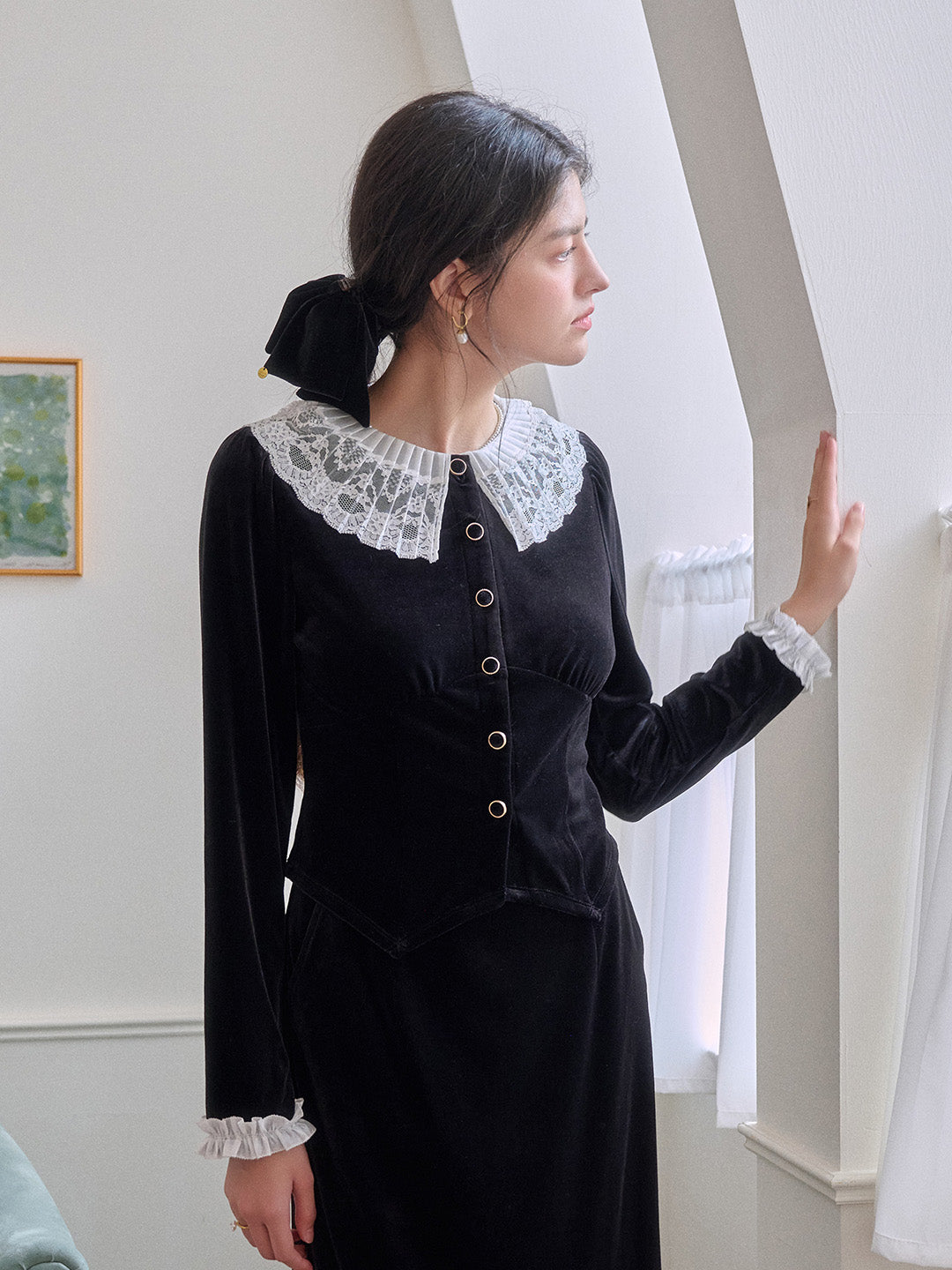 Matilda V-Neck Velvet Lace Blouse