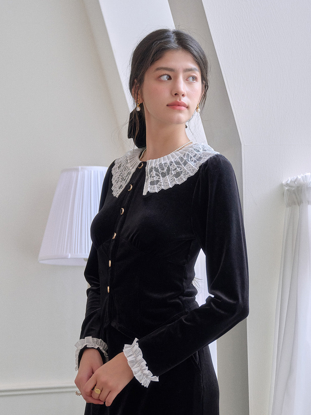 Matilda V-Neck Velvet Lace Blouse