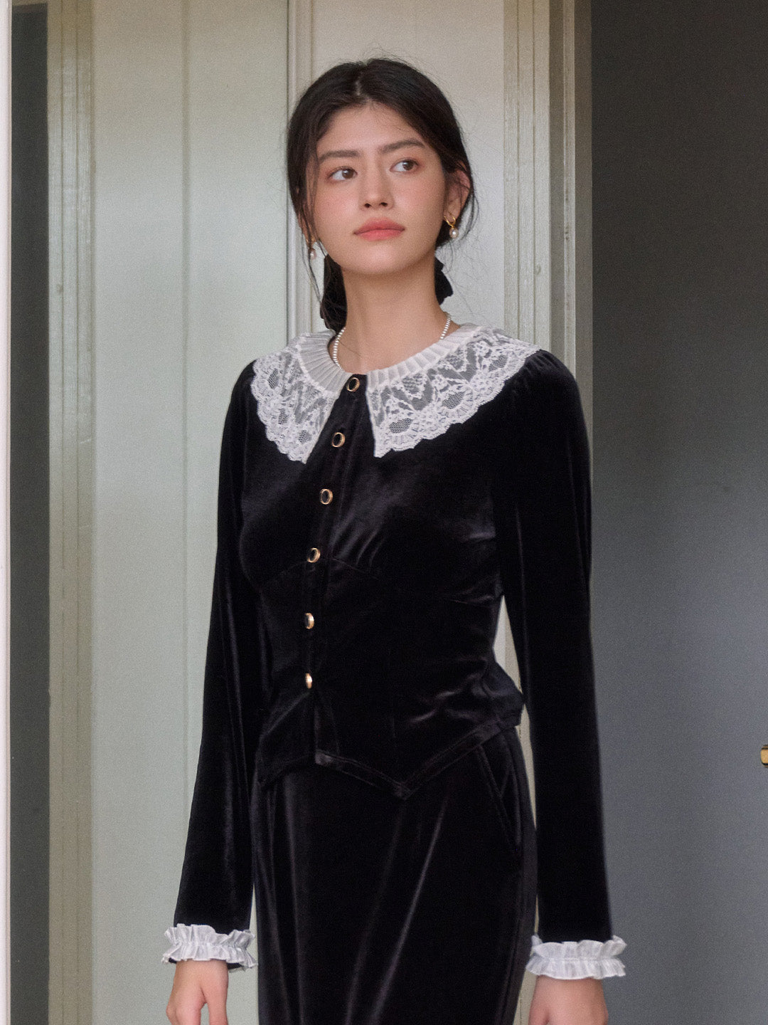 Matilda V-Neck Velvet Lace Blouse