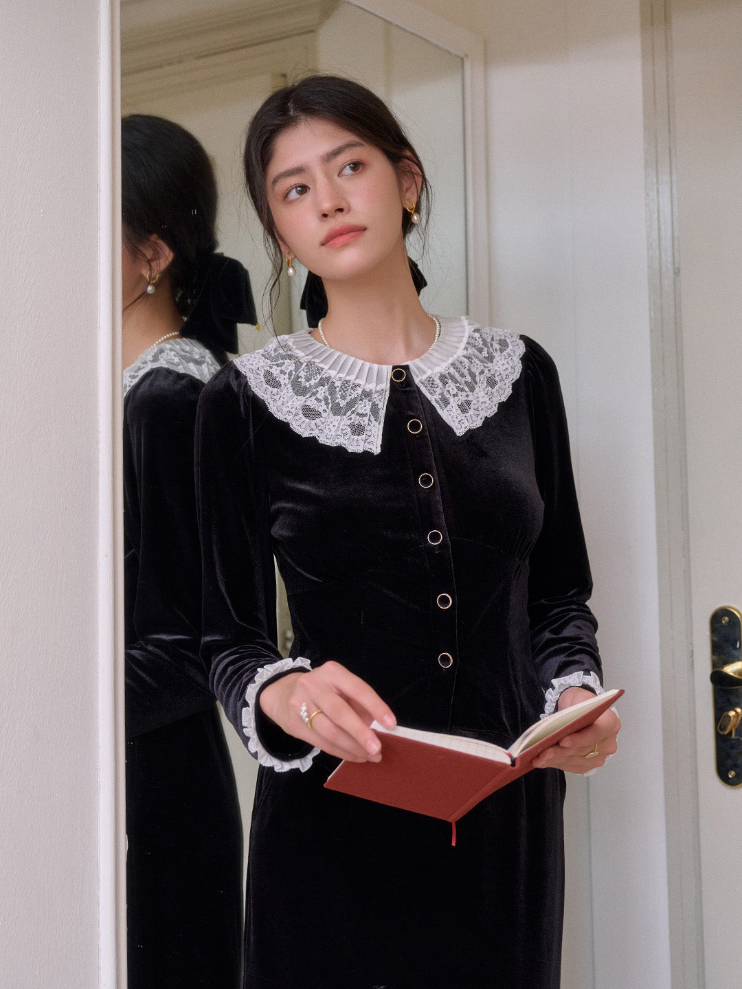 Matilda V-Neck Velvet Lace Blouse