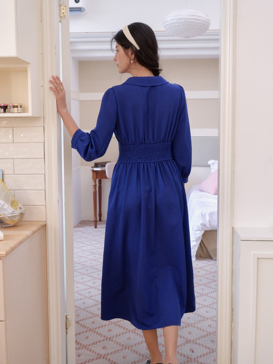 Stevie Turn-Down Collar Blue Dress