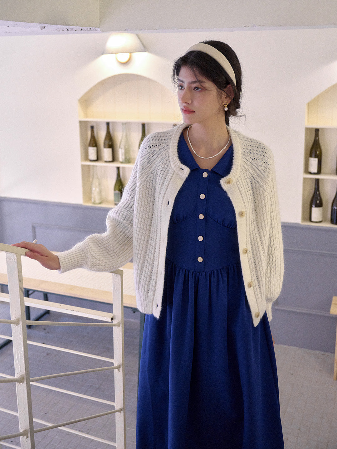Stevie Turn-Down Collar Blue Dress