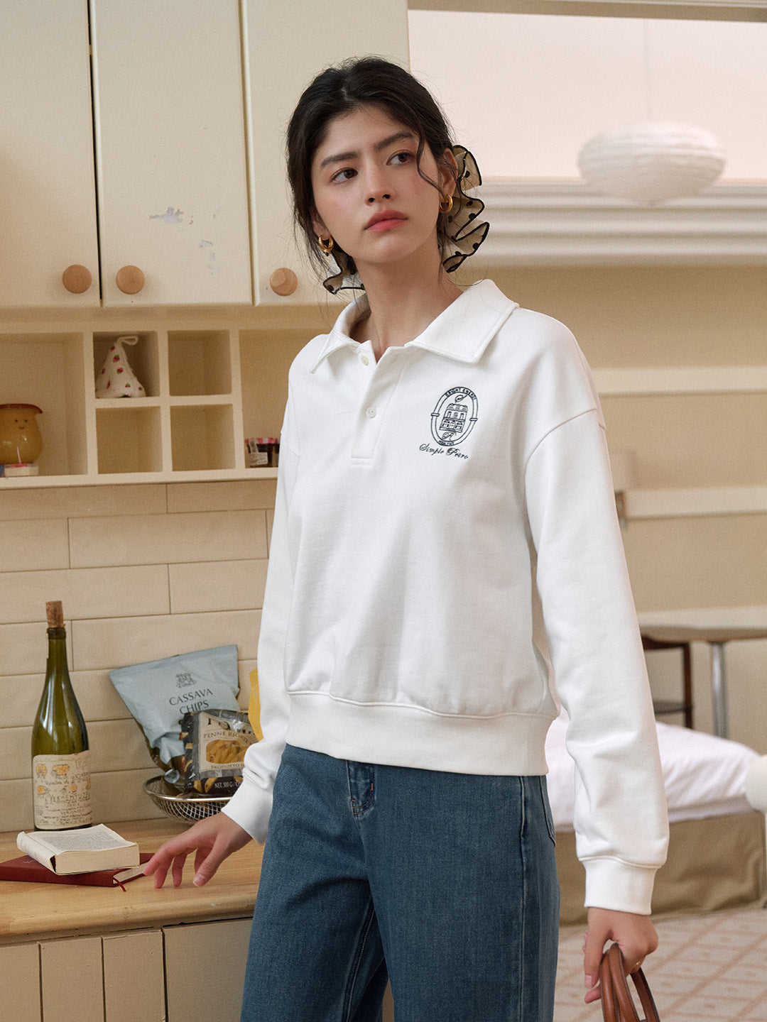 Daleyza Polo Collar 100% Cotton Sweatshirt