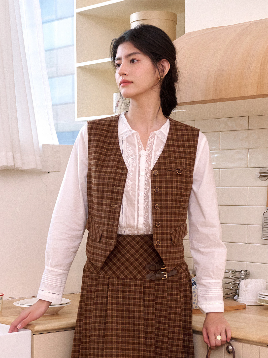 Remington V-Neck Plaid Tie-Back Vest