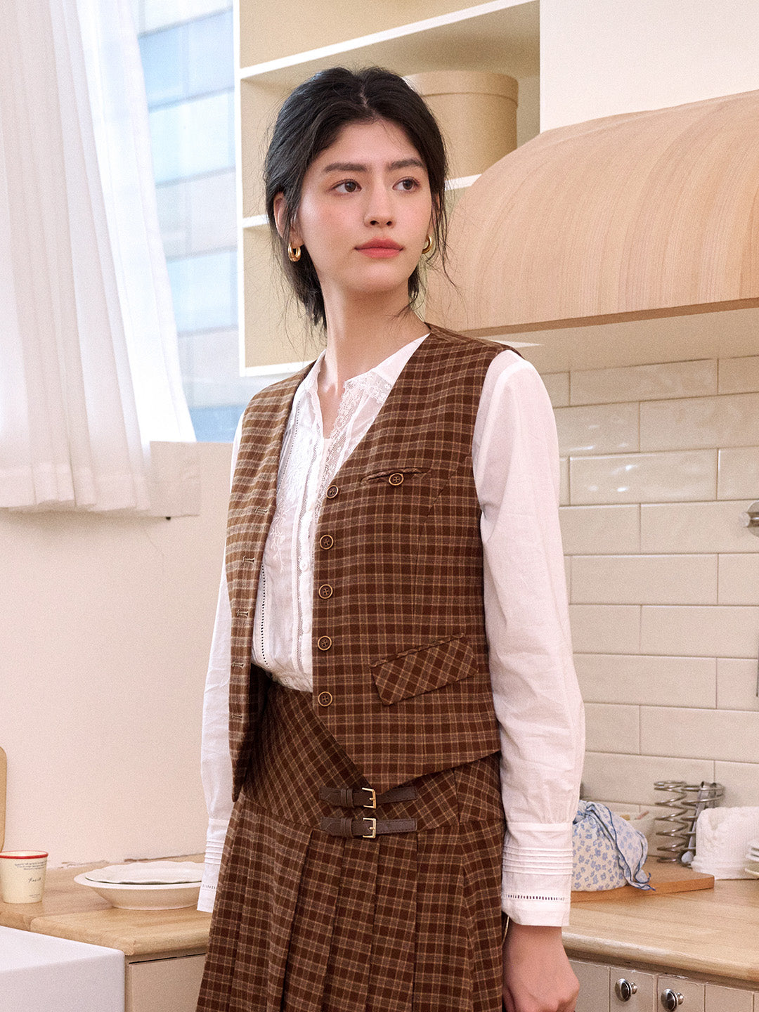 Remington V-Neck Plaid Tie-Back Vest